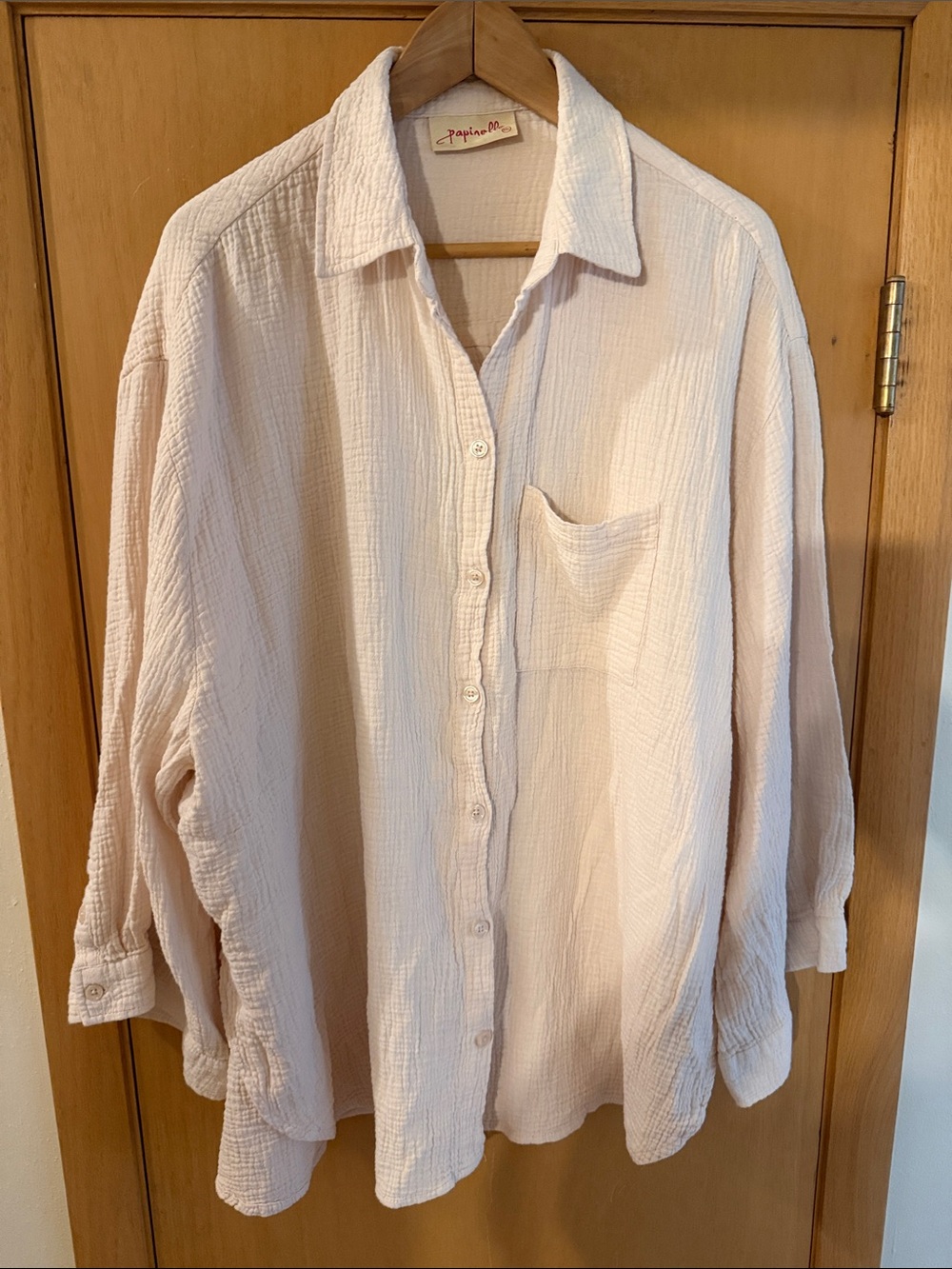 Papinelle Women’s Gauze Cotton Oversized Button Down Shirt Cream Size XXL